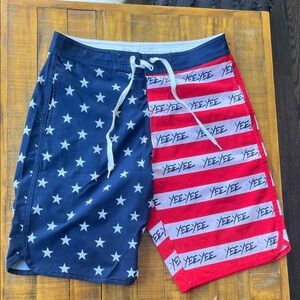 Yee Yee Men's Star and Stripe Swim Shorts - Blue and Red size 30